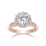 Honor Round Moissanite Floral Halo Engagement Ring in 18K rose gold plating, front view