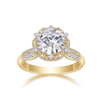Honor Round Moissanite Floral Halo Engagement Ring in 18K yellow gold plating, front view