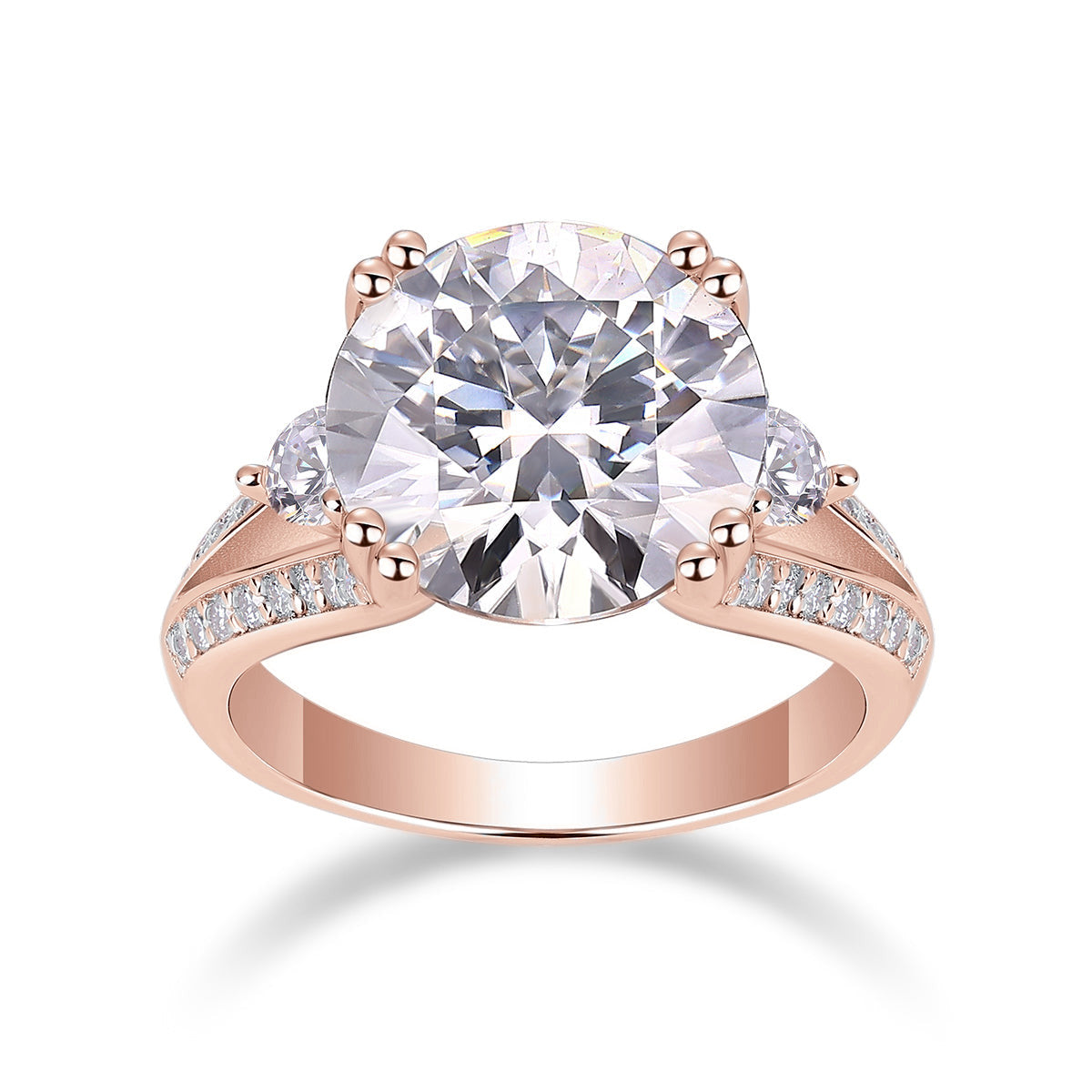 Hope Round Moissanite Split Shank Engagement Ring in 18K rose gold plating, front view