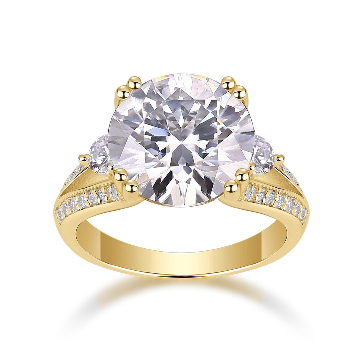 Hope Round Moissanite Split Shank Engagement Ring in 18K yellow gold plating, front view