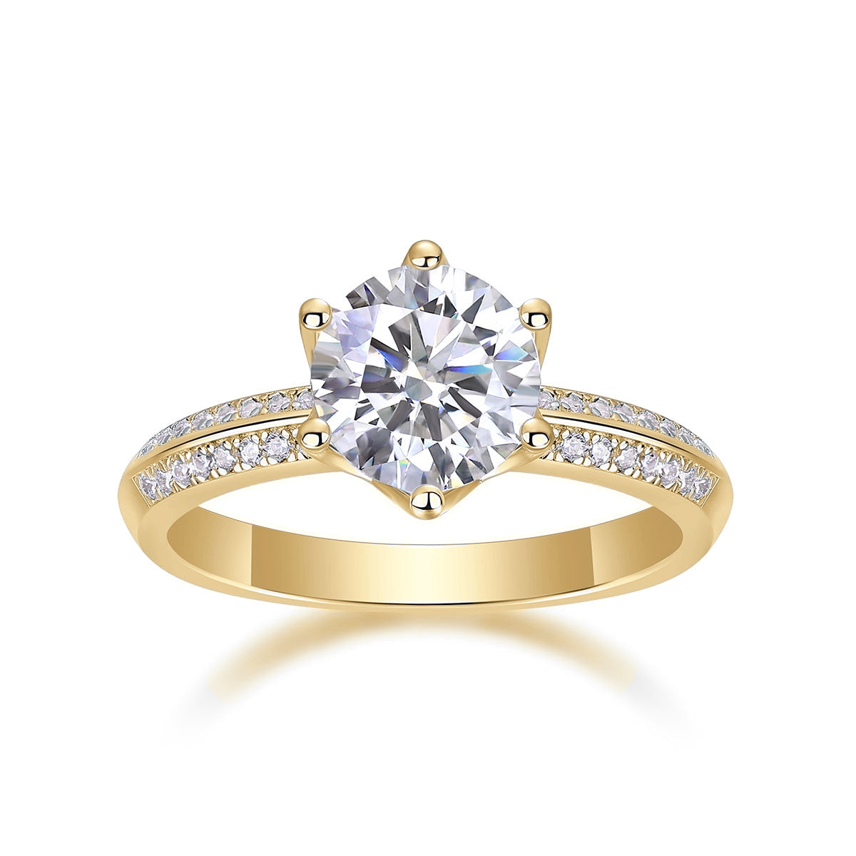 Ida Round Moissanite Solitaire Engagement Ring in 18K yellow gold plating, front view