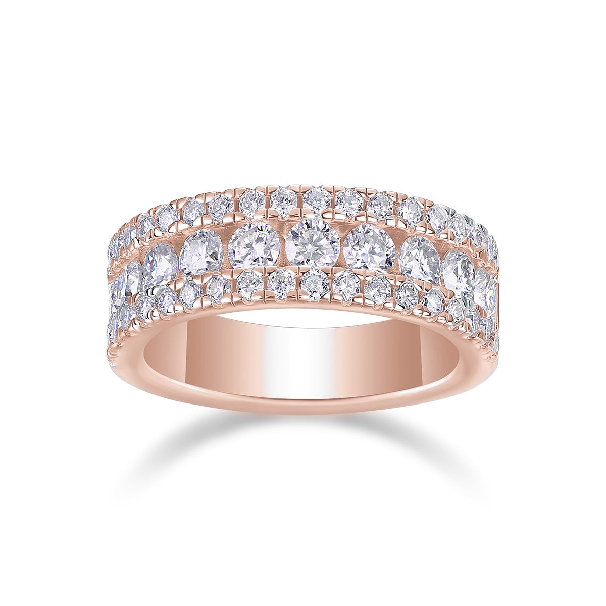 Ilana Round Moissanite Three Row Half Eternity Band, front view
