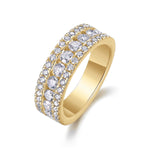 Ilana Round Moissanite Three Row Half Eternity Band in 18K yellow gold plating
