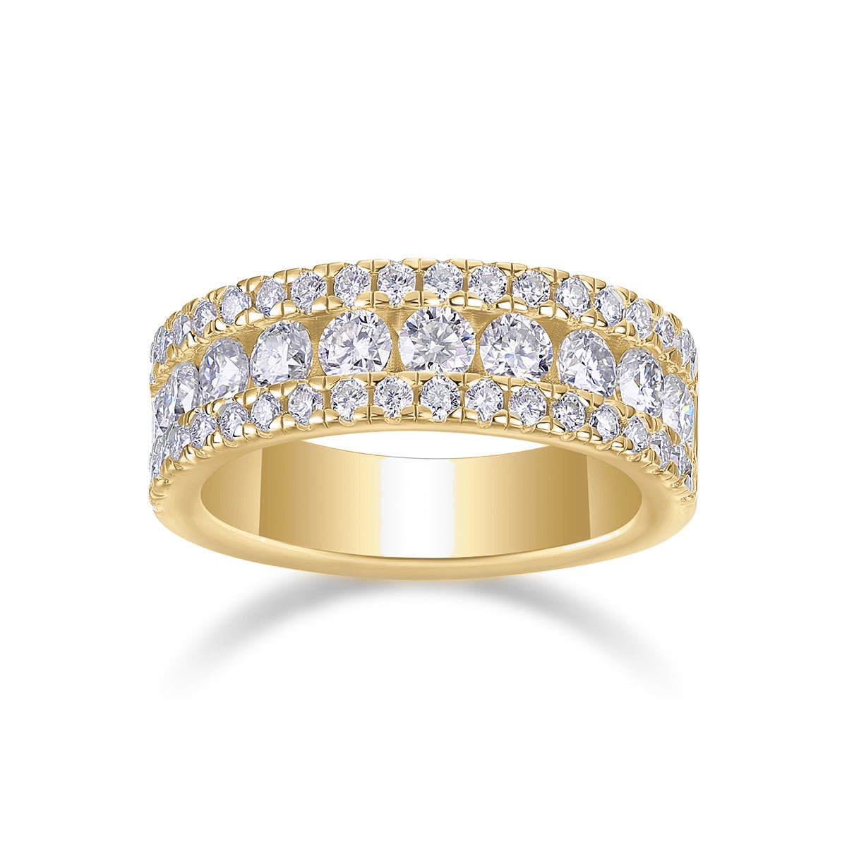 Ilana Round Moissanite Three Row Half Eternity Band, front view