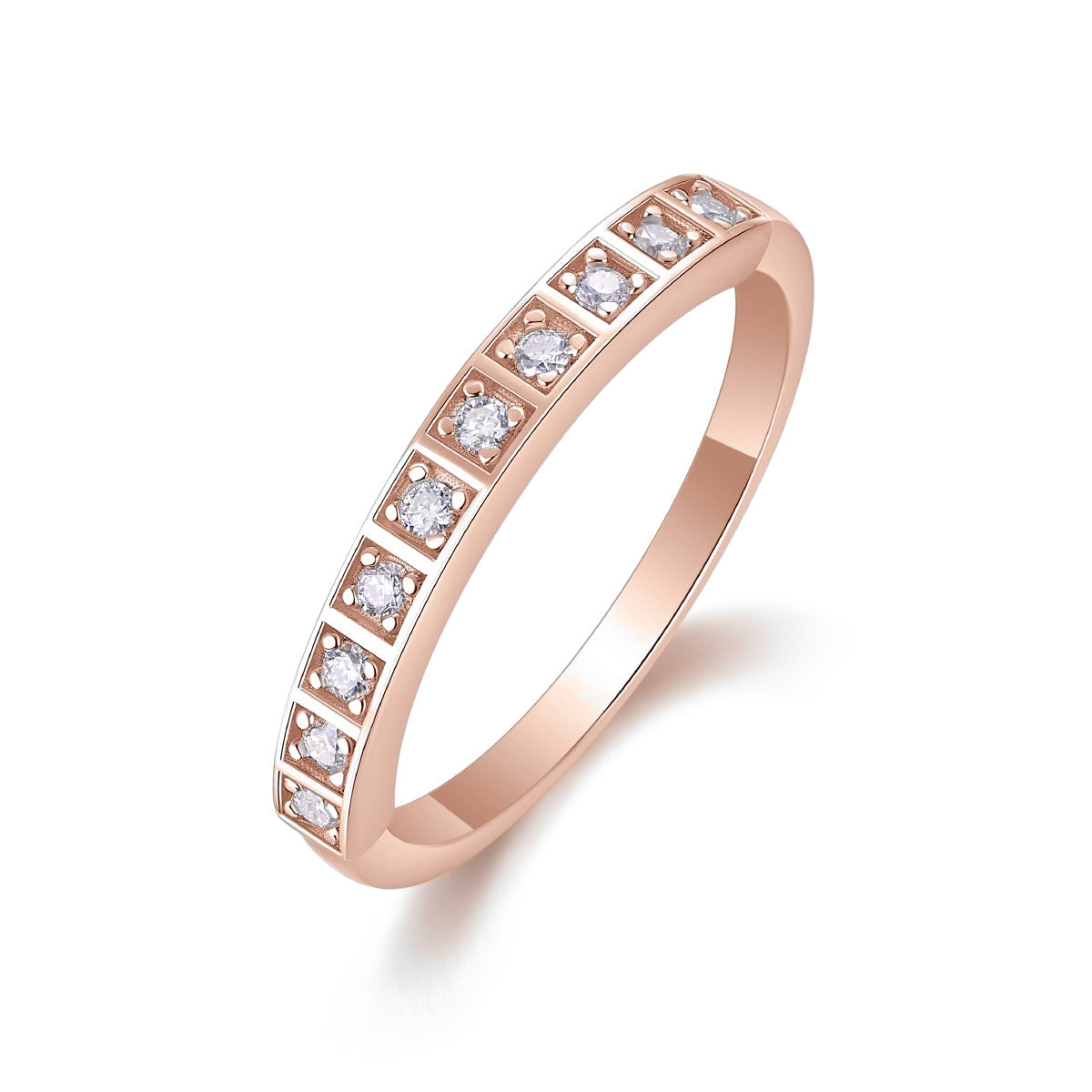 Imani Round Moissanite Bezel Half Eternity Band in 18K rose gold plating