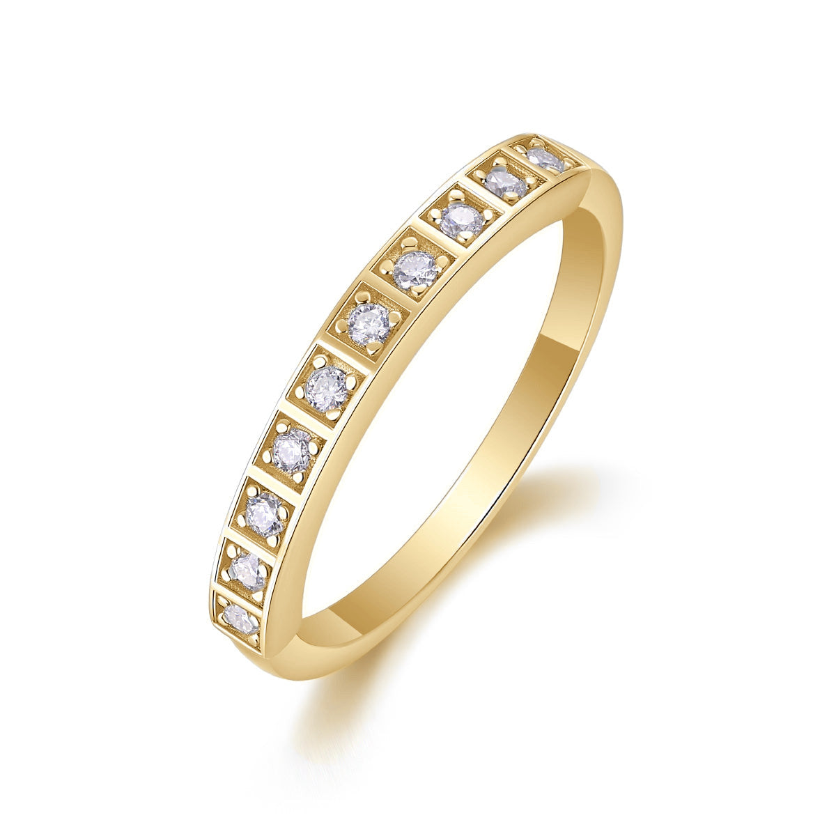 Imani Round Moissanite Bezel Half Eternity Band in 18K yellow gold plating