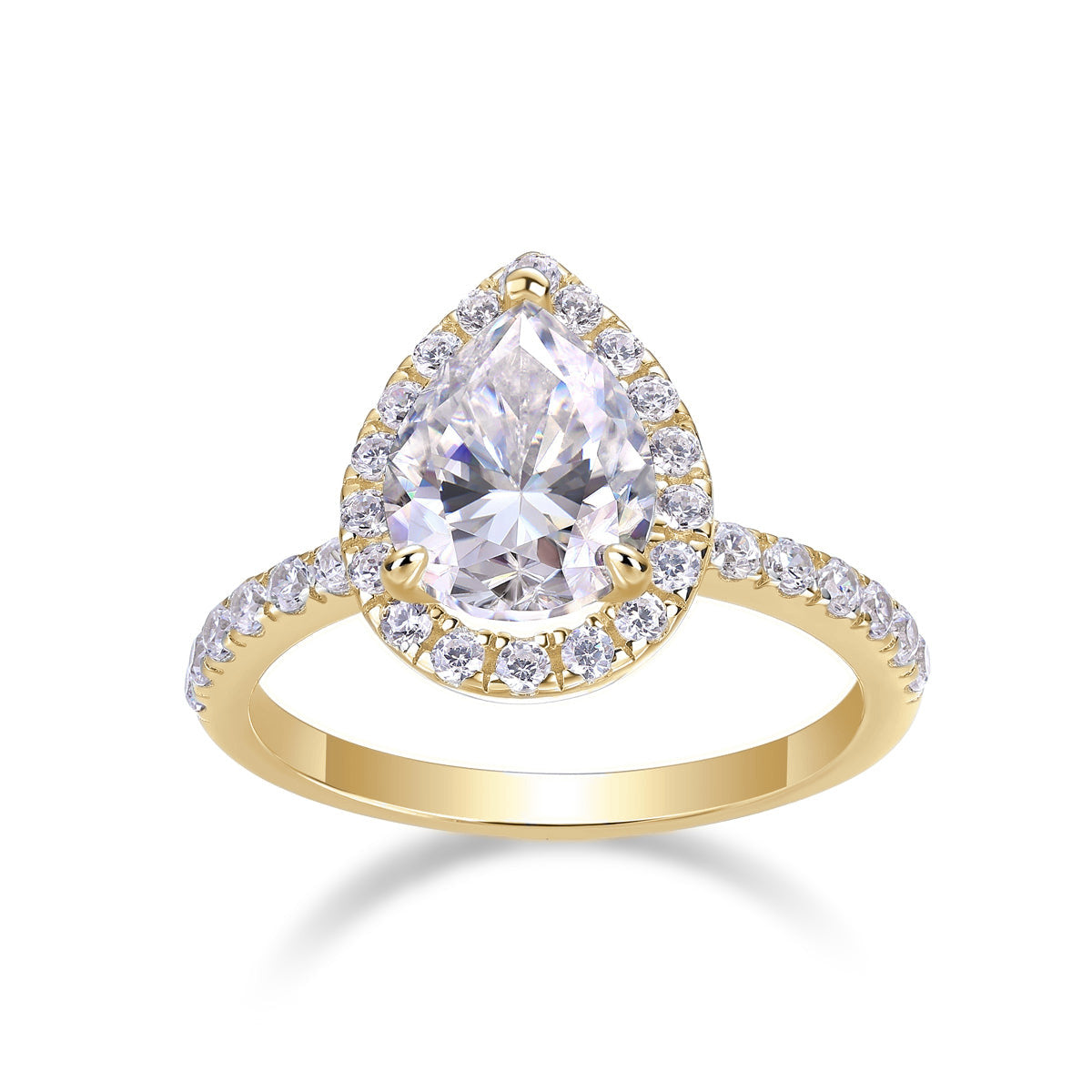 Imogen Pear Moissanite Halo Engagement Ring in 18K yellow gold plating