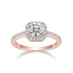 India Round Moissanite Octagon Halo Engagement Ring in 18K rose gold plating, front view