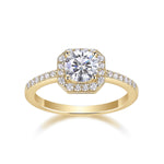 India Round Moissanite Octagon Halo Engagement Ring in 18K yellow gold plating, front view