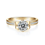 Inez Round Moissanite Vintage Scroll Engagement Ring in 18K yellow gold plating, front view