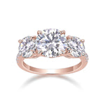 Irene Round Moissanite Three Stone Engagement Ring in 18K rose gold plating, front view