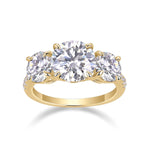 Irene Round Moissanite Three Stone Engagement Ring in 18K yellow gold plating, front view