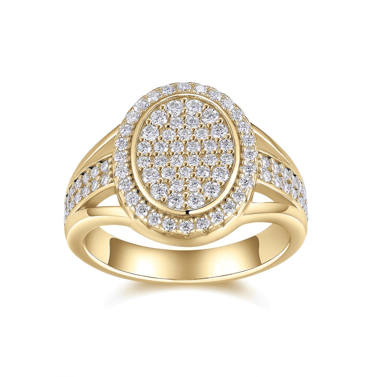 Iris Oval Moissanite Cluster Ring in 18K yellow gold plating, front view