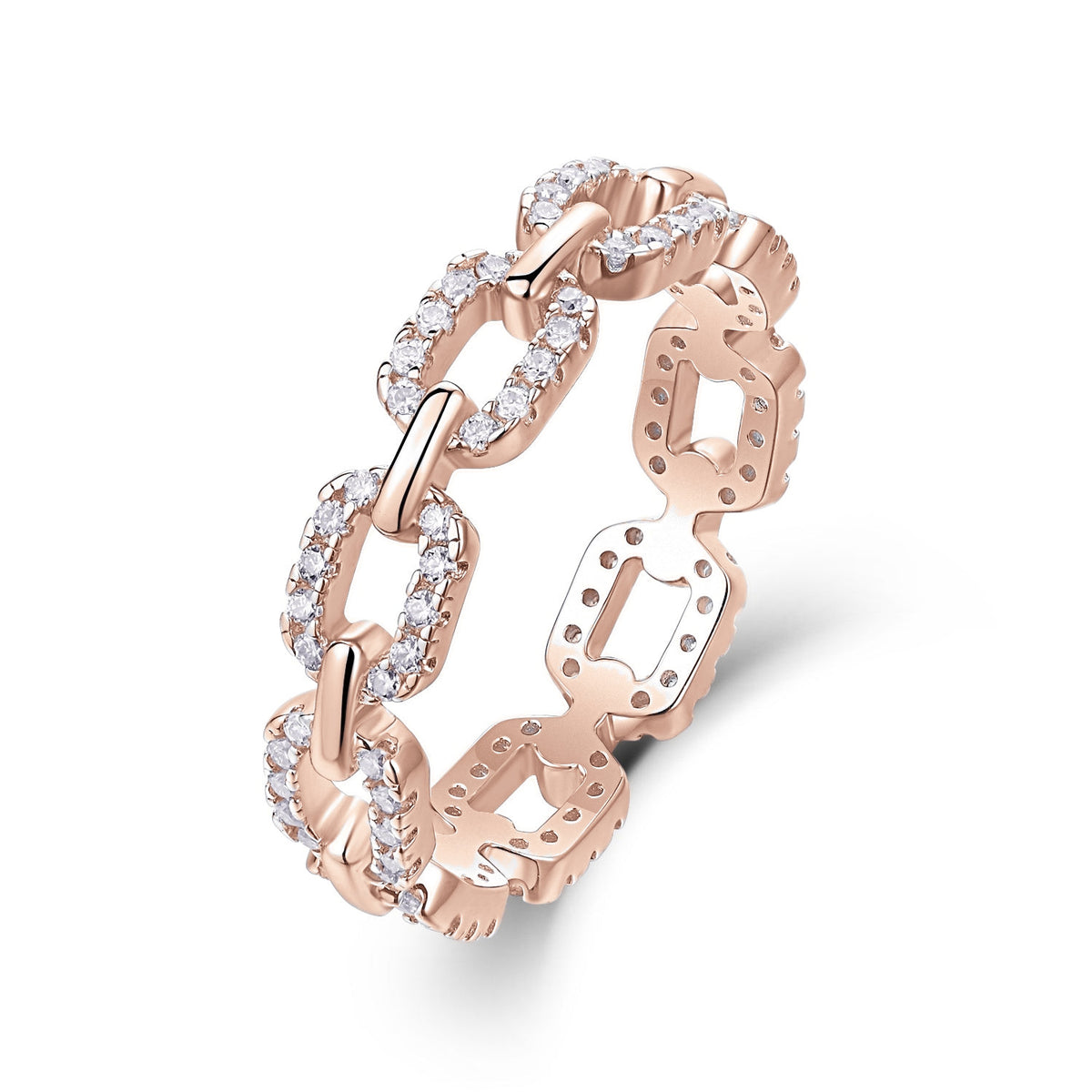 Jada Moissanite Pavé Chain Link Ring in 18K rose gold plating