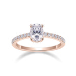 Jade Oval Moissanite Solitaire Engagement Ring in 18K rose gold plating, front view