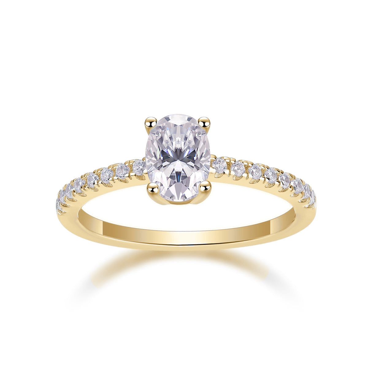 Jade Oval Moissanite Solitaire Engagement Ring in 18K yellow gold plating, front view