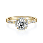 Janelle Round Moissanite Halo Engagement Ring in 18K yellow gold plating, front view