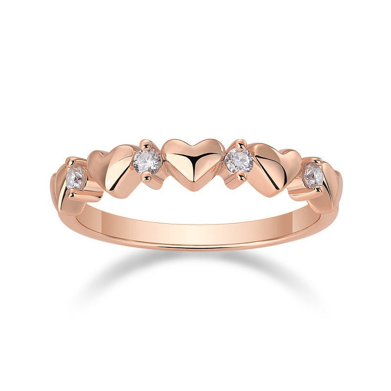 Janie Round Moissanite Heart Stacking Ring in 18K rose gold plating, front view
