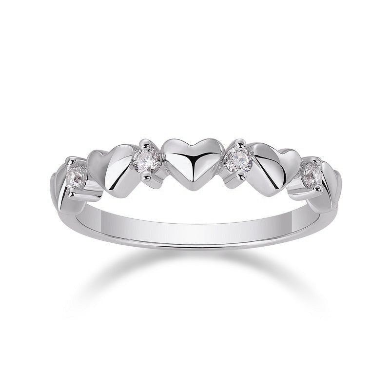 Janie Round Moissanite Heart Stacking Ring in 18K white gold plating, front view