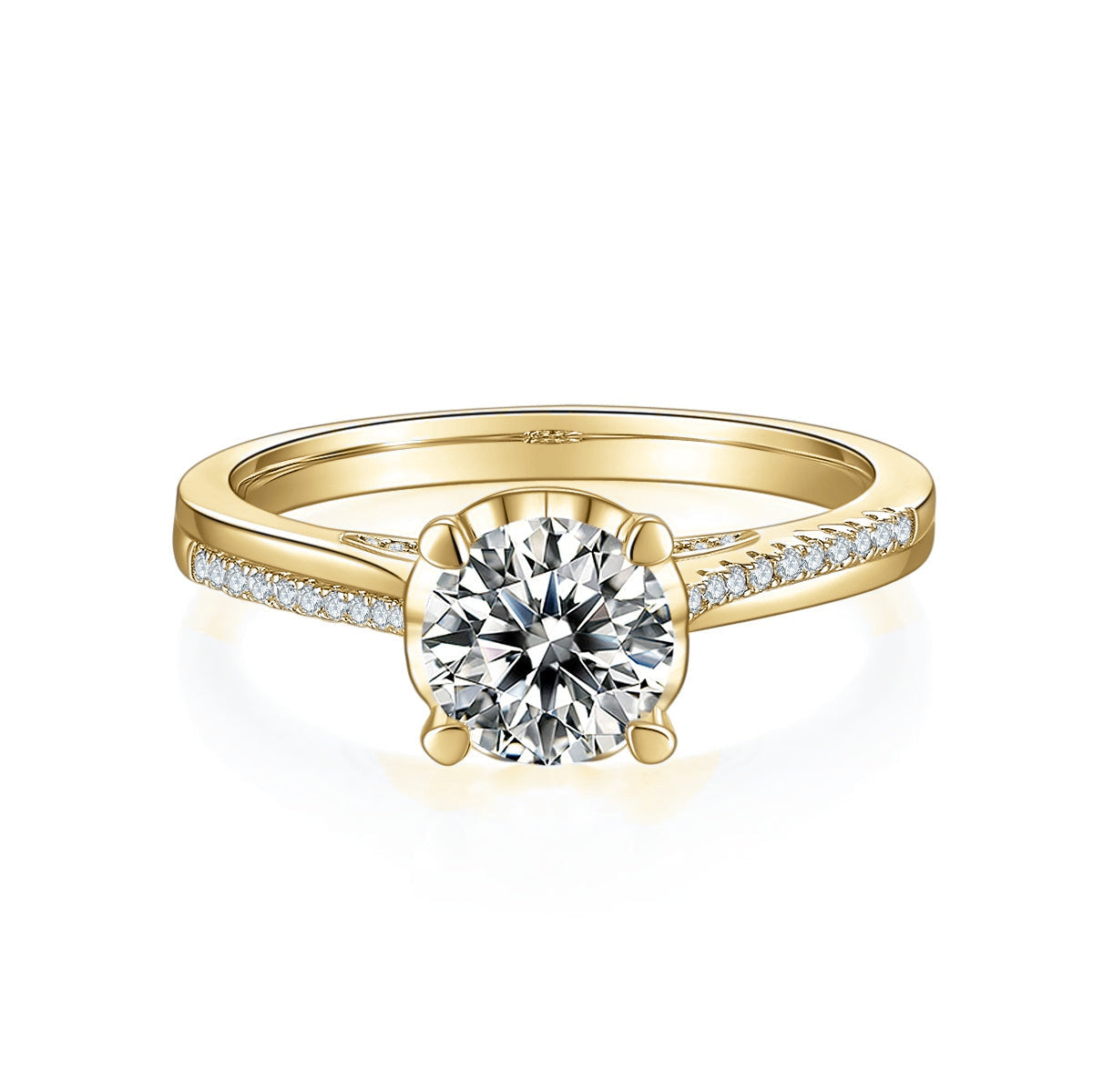 Jasmine Round Moissanite Solitaire Engagement Ring in 18K yellow gold plating, front view