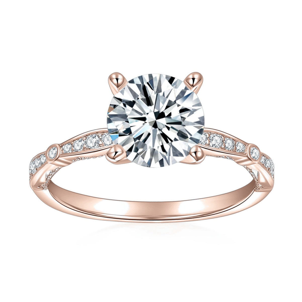Jemma Round Moissanite Solitaire Engagement Ring in 18K rose gold plating, front view