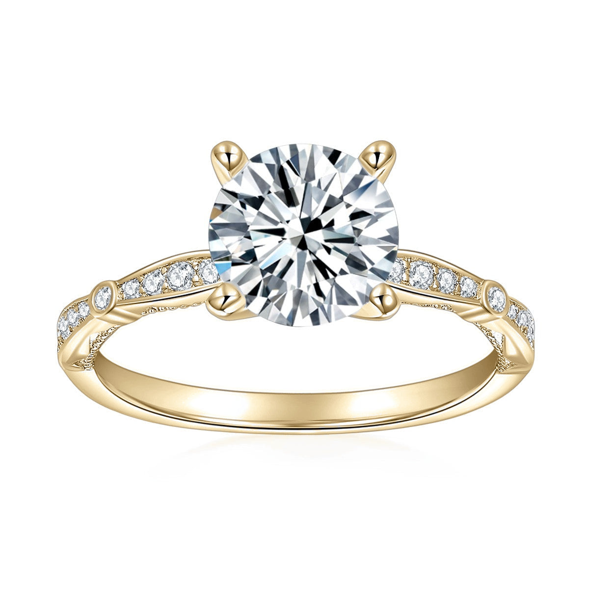 Jemma Round Moissanite Solitaire Engagement Ring in 18K yellow gold plating, front view