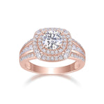Jenna Round Moissanite Double Halo Engagement Ring in 18K rose gold plating, front view