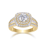 Jenna Round Moissanite Double Halo Engagement Ring in 18K yellow gold plating, front view