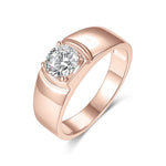 Joelle Round Moissanite Solitaire Engagement Ring in 18K rose gold plating, angled view