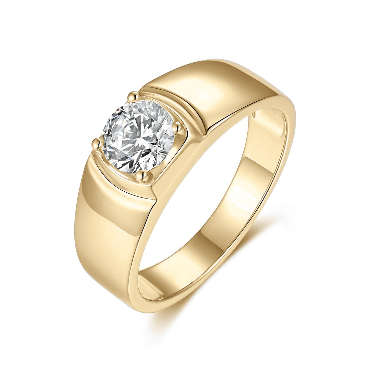 Joelle Round Moissanite Solitaire Engagement Ring in 18K yellow gold plating, angled view