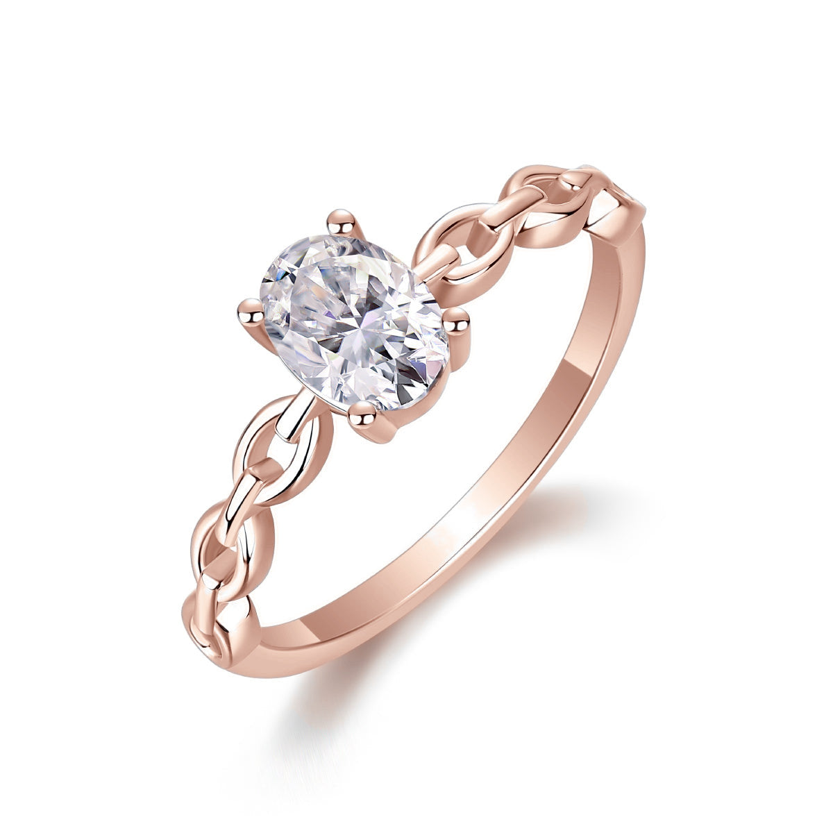 Jolene Oval Moissanite Solitaire Chain Band Ring in 18K rose gold plating