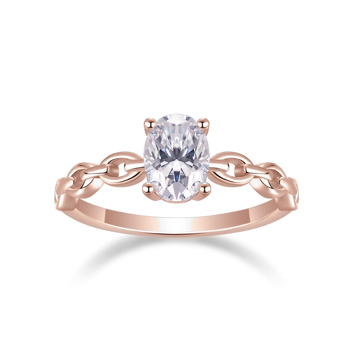 Jolene Oval Moissanite Solitaire Chain Band Ring, front view
