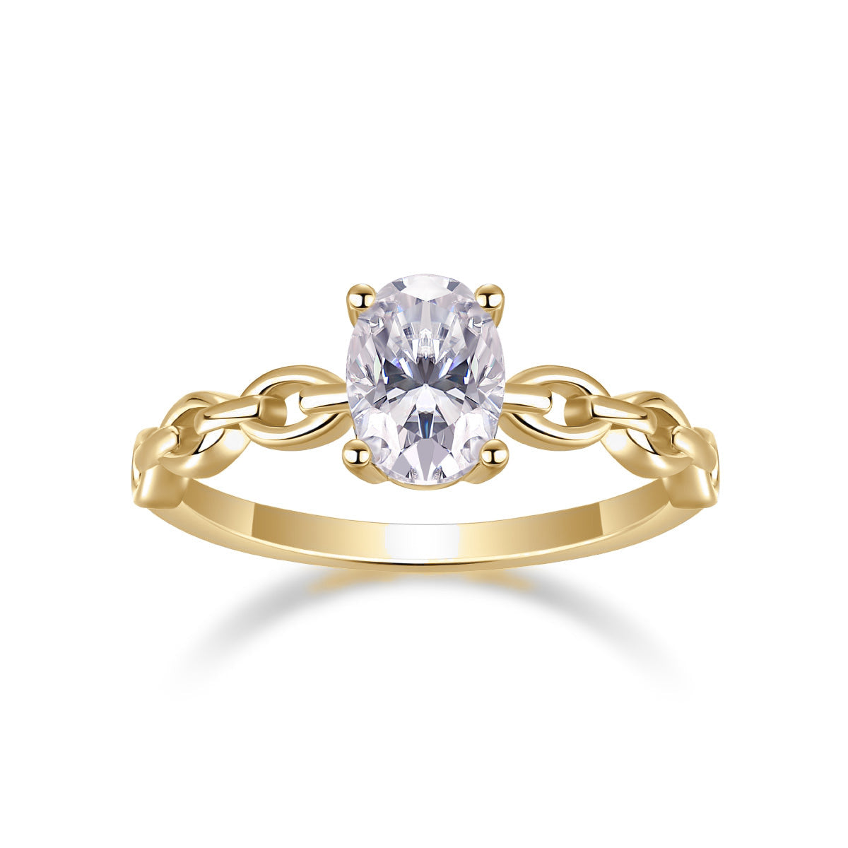 Jolene Oval Moissanite Solitaire Chain Band Ring, front view
