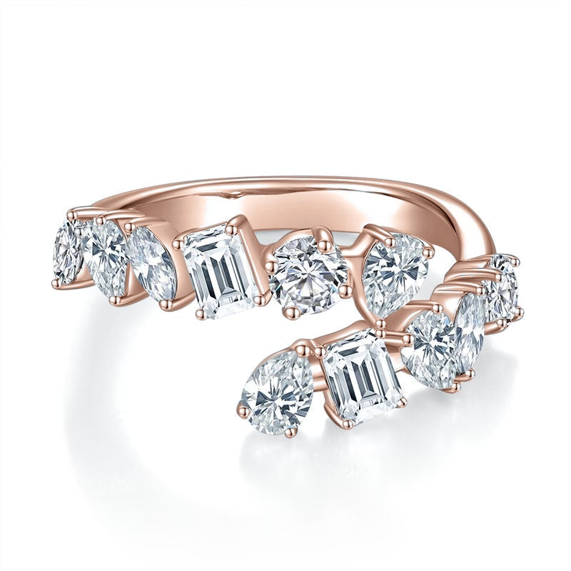 Josie Moissanite Open Bypass Ring in 18K rose gold plating, front view