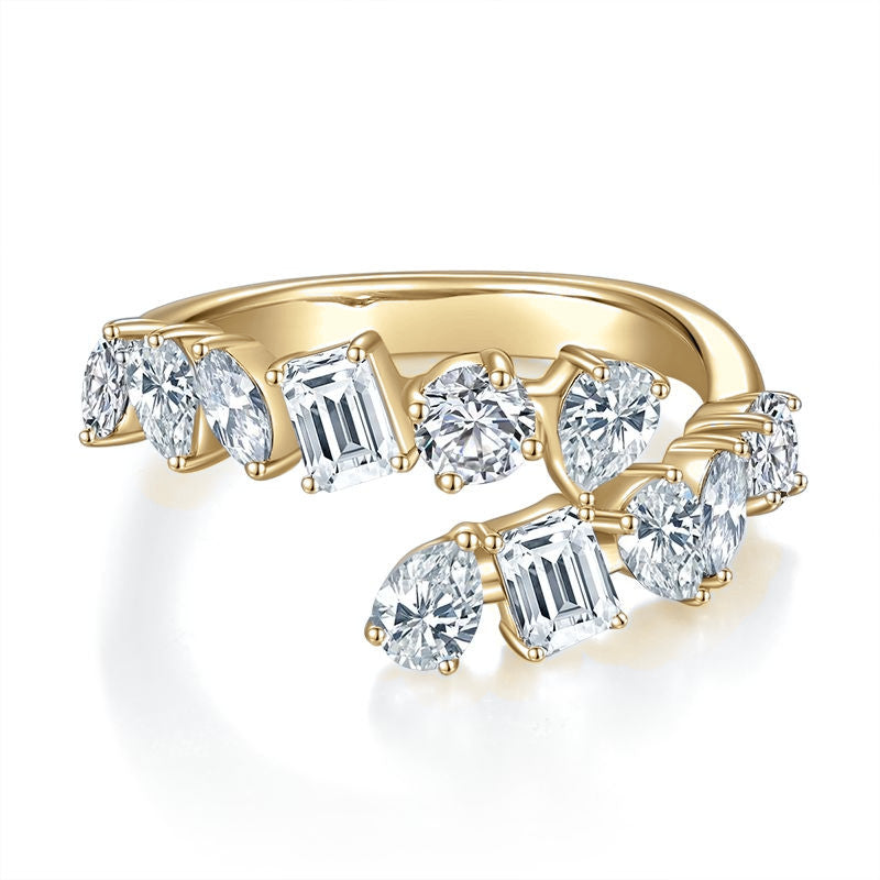 Josie Moissanite Open Bypass Ring in 18K yellow gold plating, front view