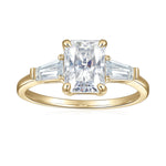 Joy Radiant Cut Moissanite Three Stone Engagement Ring in 18K yellow gold plating, front view