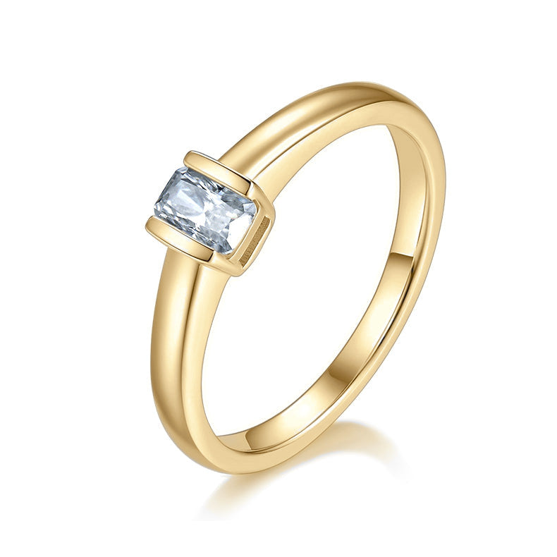 Jules Radiant Cut Moissanite Bezel Engagement Ring in 18K yellow gold plating