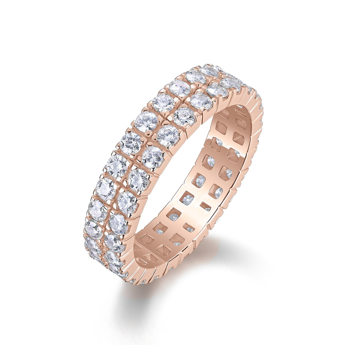 Julia Round Moissanite Double Row Eternity Band in 18K rose gold plating