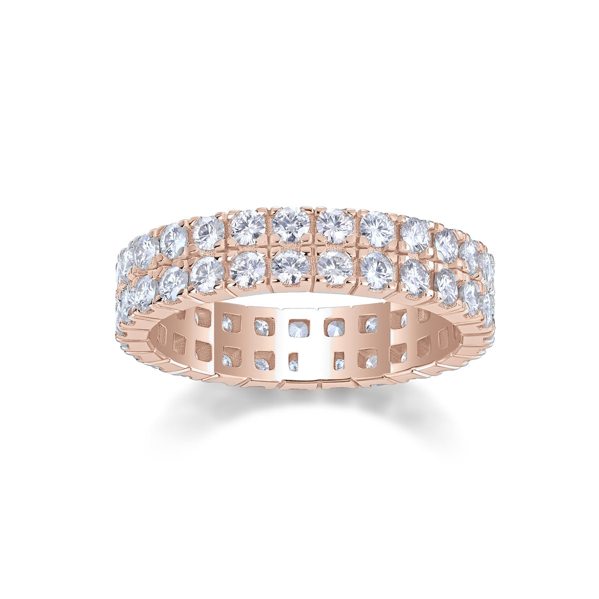 Julia Round Moissanite Double Row Eternity Band in 18K rose gold plating, front view