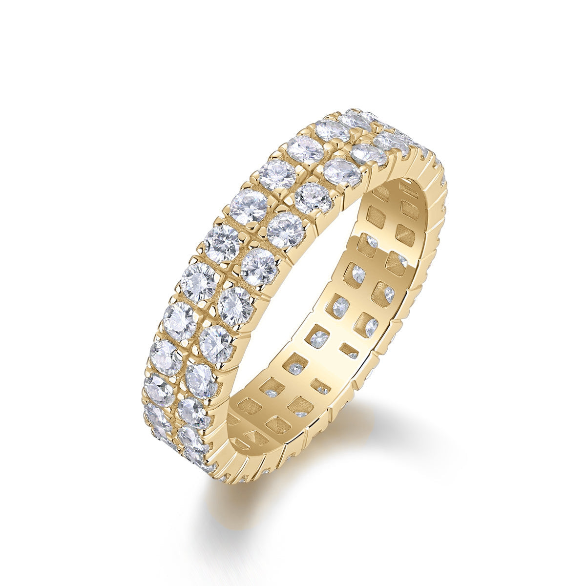 Julia Round Moissanite Double Row Eternity Band in 18K yellow gold plating
