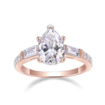 Juliet Pear Moissanite Three Stone Engagement Ring in 18K rose gold plating