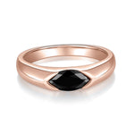 Juno Black Marquise Moissanite East-West Bezel Ring in 18K rose gold plating, front view