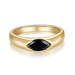 Juno Black Marquise Moissanite East-West Bezel Ring in 18K yellow gold plating, front view