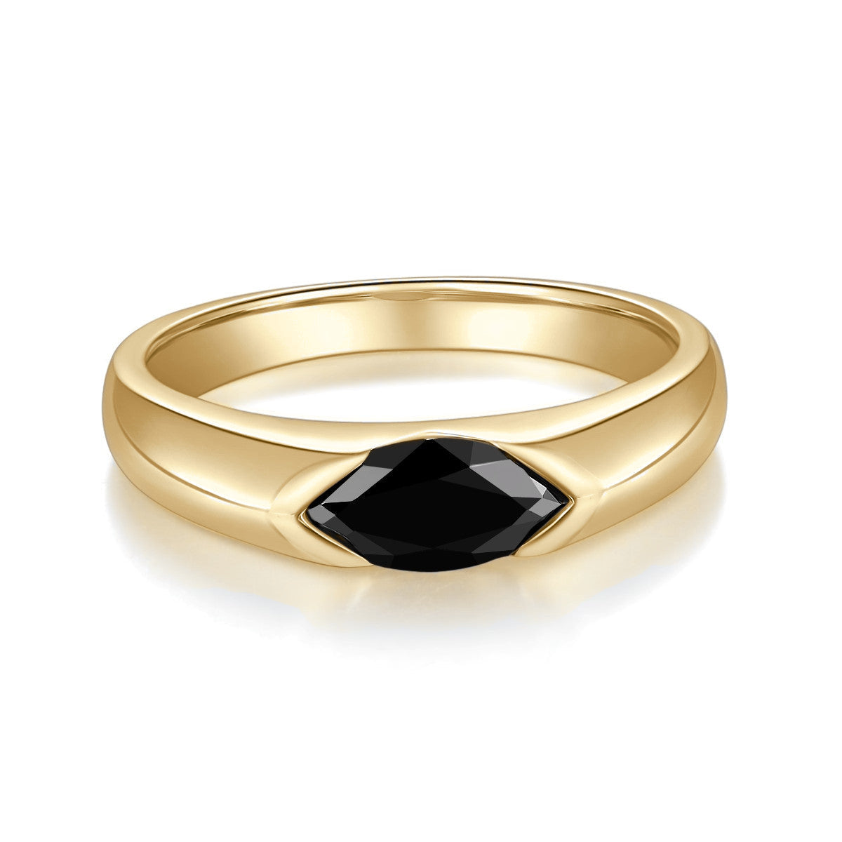 Juno Black Marquise Moissanite East-West Bezel Ring in 18K yellow gold plating, front view