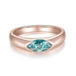 Juno Teal Marquise Moissanite East-West Bezel Ring in 18K rose gold plating, front view