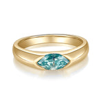 Juno Teal Marquise Moissanite East-West Bezel Ring in 18K yellow gold plating, front view