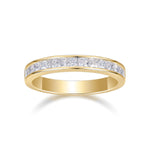 Kaia Princess Cut Moissanite Channel Wedding Band in 18K yellow gold plating, front view