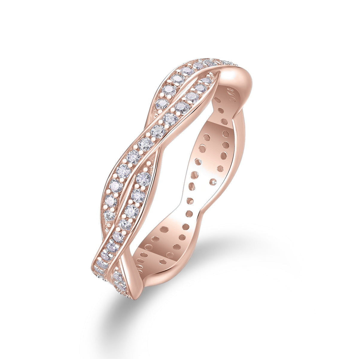 Kalina Moissanite Pavé Twist Eternity Band in 18K rose gold plating