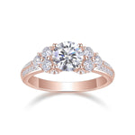 Kara Round Moissanite Cluster Side Stone Engagement Ring in 18K rose gold plating, front view