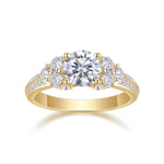 Kara Round Moissanite Cluster Side Stone Engagement Ring in 18K yellow gold plating, front view